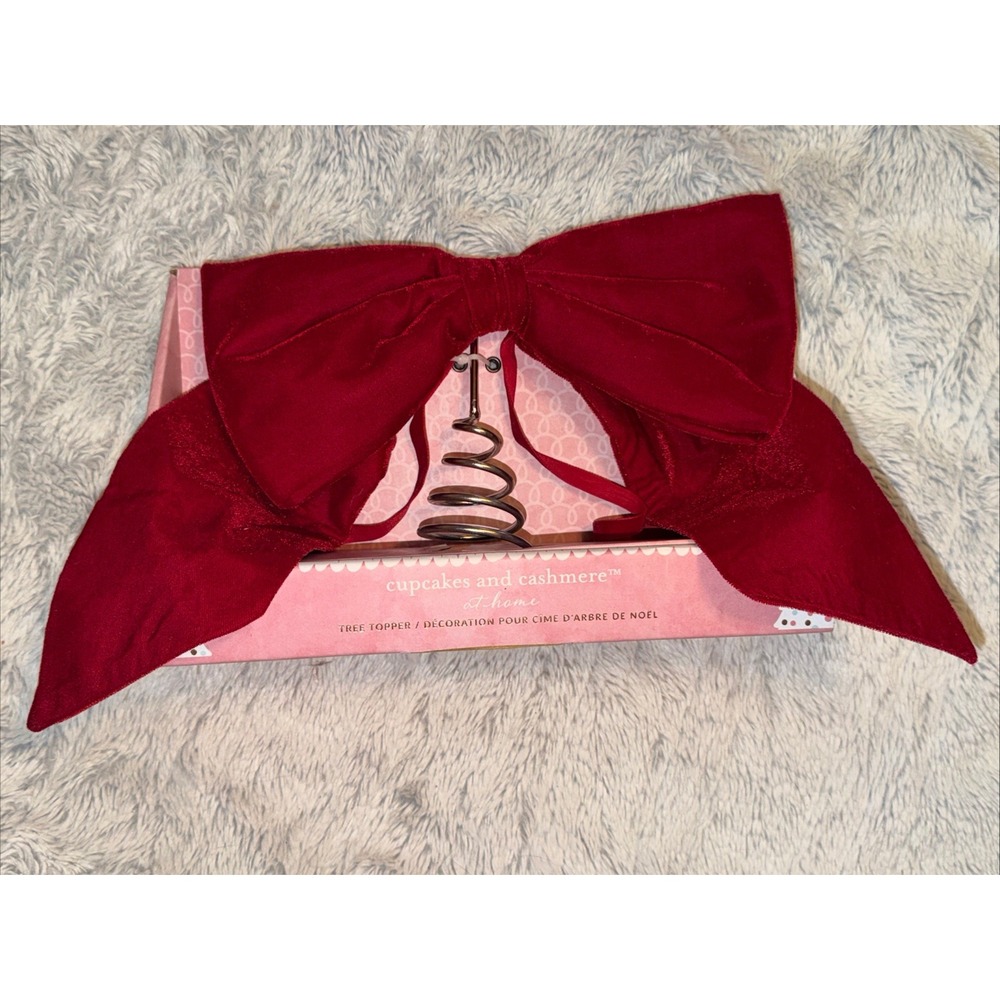 Cupcakes and Cashmere Red Velvet Bow‎ Christmas Tree Topper Holiday Decor New
